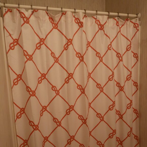 Max Studio Nautical Orange & White Shower Curtain - Picture 1 of 6
